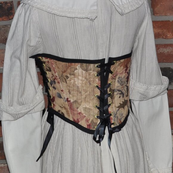 Handmade 2 sided, Lace-up, Bustier Corset, Floral Tapestry & Black Pin Stripe  M - Picture 3 of 9